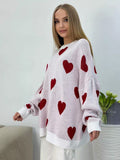 IFOMT Round Neck Hearts Pullover Sweater