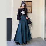 outfit Denim Skirt Mid-Length Skirt Spring and Summer Slimming High-Looking Hip-Covering Skirt Women's High Waist Elegant All-Match Skirt