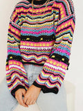 IFOMT Rainbow Stripe Crochet Knit Sweater