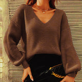 IFOMT V-neck Long-sleeved Loose Pullover Sweater