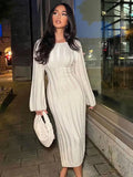 IFOMT Round Neck Hollow Knit Sweater dress