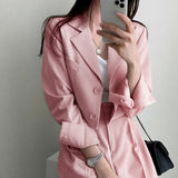 business casual outfits for women Pink Suit Jacket for Women 2024 Spring and Autumn Small Fried Street New Korean Style Casual Suit Jacket for Women