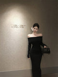 long sweater dress outfit Autumn and Winter Sexy off-Shoulder Slim Temperament Waist Slimming Knitted Sheath Dress