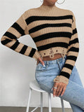 IFOMT Round Neck Short Striped Sweater