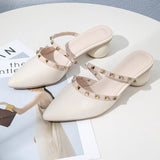 IFOMT Women's Closed Toe Summer Pointed Chunky Patent Heels