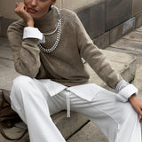 IFOMT Distressed Turtleneck Pullover Sweater