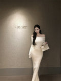 long sweater dress outfit Autumn and Winter Sexy off-Shoulder Slim Temperament Waist Slimming Knitted Sheath Dress