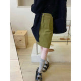 grunge outfits Mustard Green All-Match High Waist Corduroy Skirt for Women