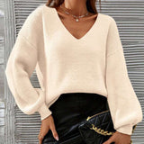 IFOMT V-neck Long-sleeved Loose Pullover Sweater