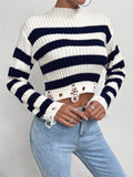 IFOMT Round Neck Short Striped Sweater