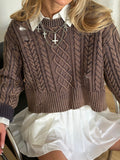 IFOMT Round Neck Ripped Short Sweater