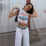 IFOMT Classic Letter Print Crop Top