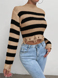 IFOMT Round Neck Short Striped Sweater