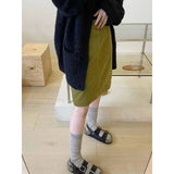 grunge outfits Mustard Green All-Match High Waist Corduroy Skirt for Women