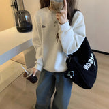 fashion outfits Egg Winter round Neck Sweater Women's Cotton plus Velvet Loose Simple Letter Embroidered Long Sleeve Top Coat