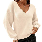 IFOMT V-neck Long-sleeved Loose Pullover Sweater