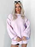 IFOMT Rainbow Contrast Lantern Sleeve Pullover Sweater