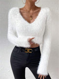IFOMT V-neck Slim Plush Short Sweater