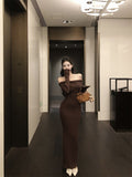 long sweater dress outfit Autumn and Winter Sexy off-Shoulder Slim Temperament Waist Slimming Knitted Sheath Dress