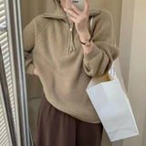 clothes Women's Korean-Style Half-Zip Pullover Autumn and Winter Soft Glutinous Loose Lazy Style Knitted Top