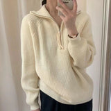 clothes Women's Korean-Style Half-Zip Pullover Autumn and Winter Soft Glutinous Loose Lazy Style Knitted Top