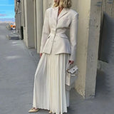 2000s fashion Autumn Waist Design Suit American Small Lapel Slim Pleated Dress Suit Women