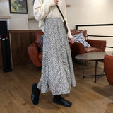 grunge outfits Women's Floral Skirt Autumn and Winter New Korean Style High Waist Slimming Retro Mid-Length A- line Skirt