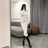 long sweater dress outfit Niche Design Sexy off-Shoulder Slim-Fit Sheath Elegant Long Skirt off-Shoulder Bottoming Knitted Dress