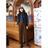 dream clothes Fleece-lined Corduroy Pants Women's Straight Slimming Winter 2024 Retro Casual Trousers Brown High Waist Wide Leg Pants