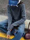 IFOMT Distressed Turtleneck Pullover Sweater