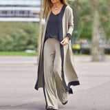 Ifomt 2000s fashion Casual Solid Color Stitching Contrast Color Sleeveless Vest Long Sleeve Cardigan Coat Trousers Three-Piece Set