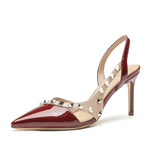 IFOMT Women's Rivet Stiletto Female Wine-red Pointed Sandals