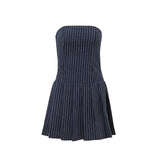 dress to impress Off-Neck Tube Top Dress Women's Summer Fashion Trendy Hot Girl Striped Pleated Dress