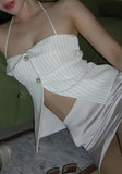 IFOMT Open Front Striped Shirt Top