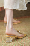 IFOMT New Fashion Spring Outfit Pearl Flower Square Toe Sandals
