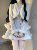 IFOMT Fur-Trimmed Tiered Dress & Coat Set