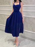 IFOMT Blue Halter Neck Flare Dress