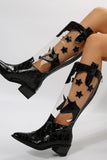 IFOMT New Fashion Spring Outfit Pointed Toe Stitching Star Graphic Chunky Heel Boots