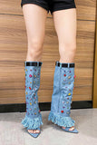 IFOMT New Fashion Spring Outfit Rhinestone Denim High Heel Pointed Toe Boots