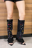 IFOMT New Fashion Spring Outfit Rhinestone Denim High Heel Pointed Toe Boots