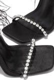 IFOMT New Fashion Spring Outfit Rhinestone Feather Tie-up Square Toe Sandals