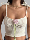 IFOMT Rose Detailed Knitted Crop Top