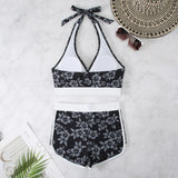 IFOMT Flower Print 2 Piece Swimsuit Women,sexy High Waist V-neck Tankini Bikini,2024 Suspender Halter Swimwear,summer Beach Vacation