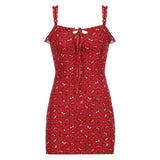 IFOMT Red Flowers Printed Sleeveless Mini Dress