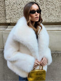 IFOMT Elegant White Big Lapel Faux Fur Coat For Women 2024 New Winter Fur Plush Fluffy Short Jacket Female Warm High Street Outerwear