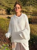 IFOMT White Loose Lazy Sweater Women's Thin Long-Sleeved Pullover Knitted Top Hollow Out Fashion Autumn Female Casual Knitwear