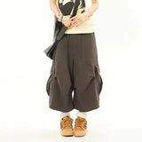 IFOMT Oversize American High Street Retro Pocket Cargo Shorts 2024 Summer New Wide Leg Pants Y2k Loose Straight Calf- Length