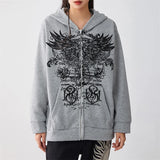 IFOMT hirigin Gothic Sweatshirt Women y2k Clothes Graphic Print Zip Up Long Sleeve Tops with Pockets Fairy Grunge Hoodie Streetwear