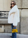 IFOMT Elegant White Big Lapel Faux Fur Coat For Women 2024 New Winter Fur Plush Fluffy Short Jacket Female Warm High Street Outerwear