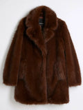 IFOMT Women Brown Soft Faux Fur Loose Coats Fashion Lapel Long Sleeves Pockets Overcoats Autumn Winter New Lady Warm Outwear